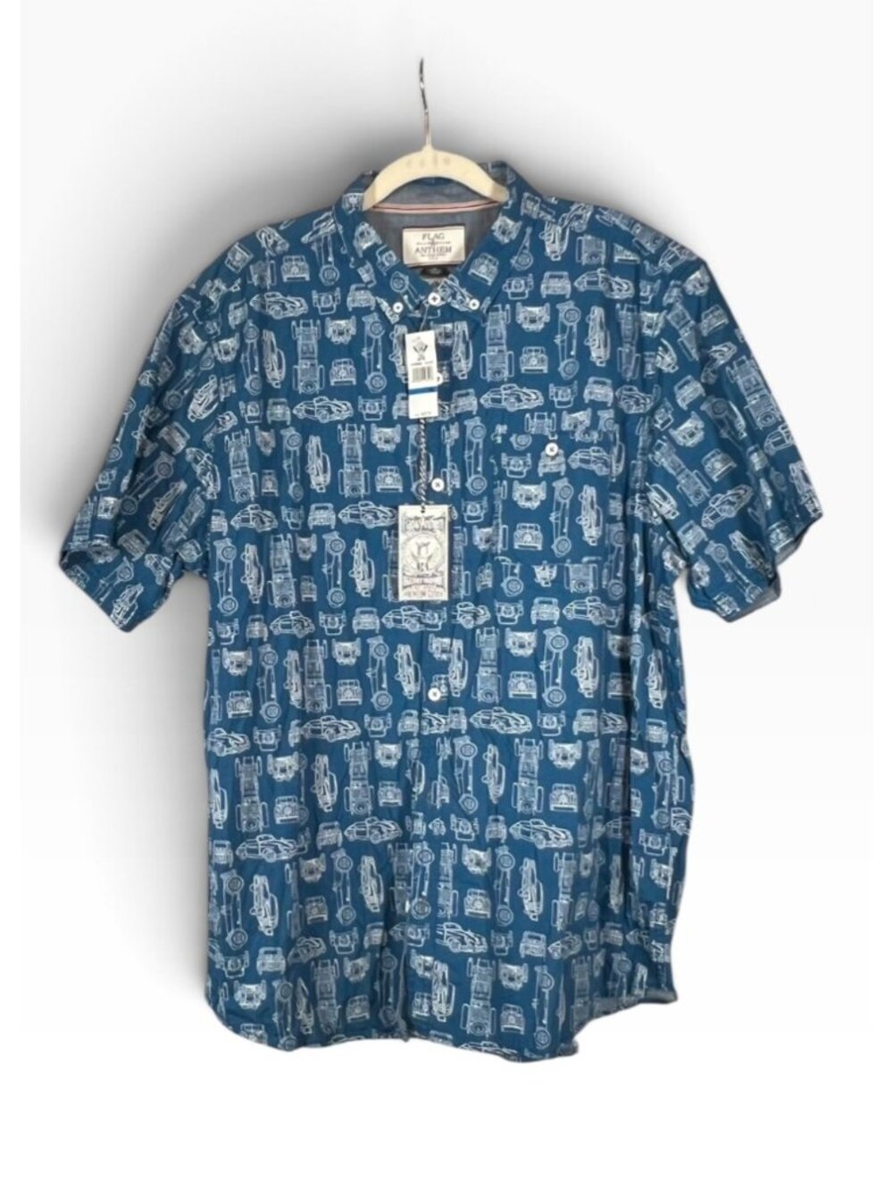 Flag & Anthem Mens XL Blue Classic Car Print Button Down Shirt NWT Cotton